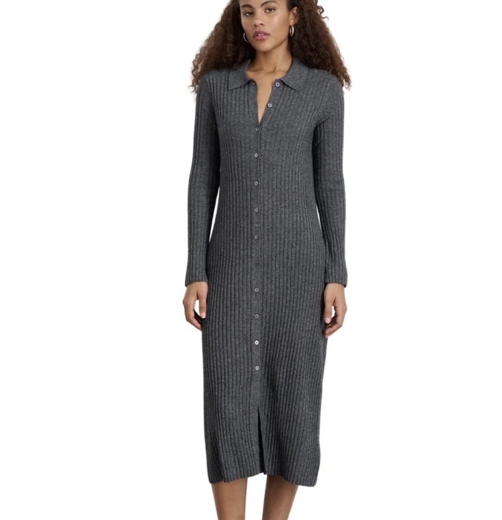 $250 Alex Mill Alice Ribbed Knit Long Sleeve Midi Dress Gray Size Large